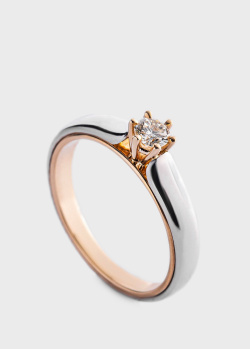 Кольцо с бриллиантом из белого и желтого золота, фото