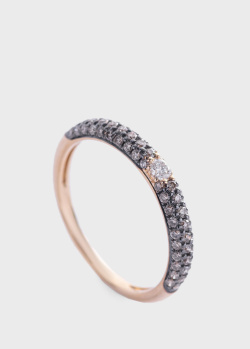 Золотое кольцо с черными и белыми бриллиантами, фото