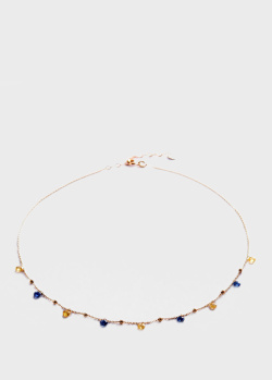 Золотое ожерелье с синими и желтыми фианитам, фото
