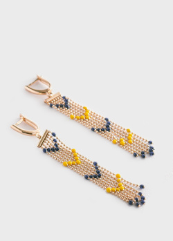 Серьги-цепочки с синей и желтой эмалью, фото