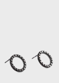 Сережки-гвоздики Колообіг з чорними діамантами, фото