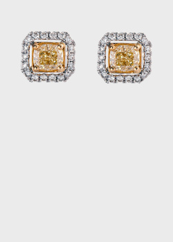 Серьги-пусеты с белыми и желтыми бриллиантами, фото