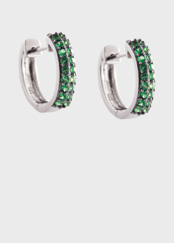 Золотые серьги-кольца с зеленым цаворитом, фото