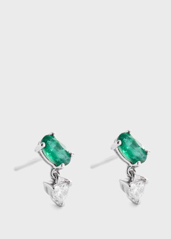 Сережки-пусети з зеленими смарагдами та діамантами, фото