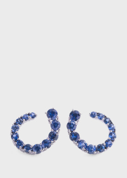 Золоті сережки Саманта з синіми сапфірами, фото