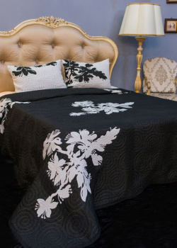 Покрывало черное Villa Grazia Sheila Premium с орнаментом + 2 наволочки, фото