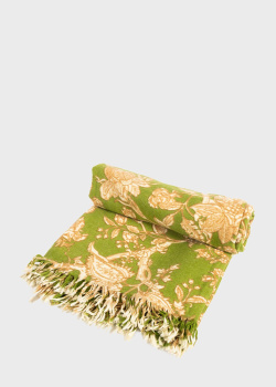 Зеленый плед из шерсти Shingora 130х170см с цветочным рисунком, фото