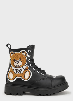 Черные ботинки Moschino с нашивкой в форме медведя, фото