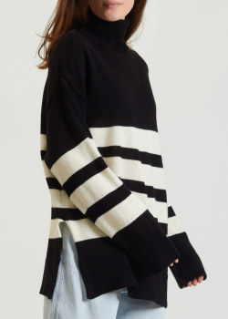 Чорний светр Kontatto у широку білу смужку, фото