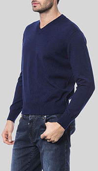 Синій пуловер Billionaire з брендовою вишивкою, фото