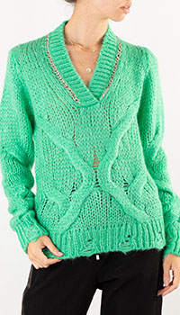 Зеленый свитер Patrizia Pepe с декором-цепочкой, фото