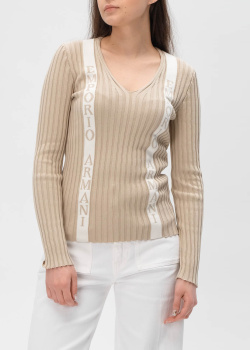 Трикотажный пуловер Emporio Armani бежевого цвета, фото
