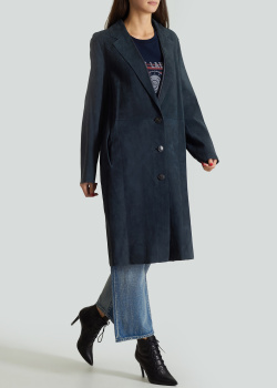 Шкіряне пальто Yves Salomon синього кольору, фото