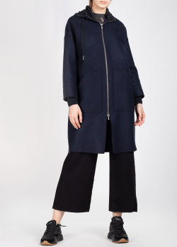 Темно-синее пальто Lorena Antoniazzi с капюшоном, фото