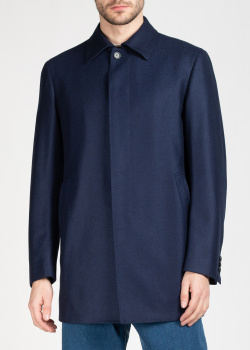 Синее пальто Brioni с узором в елочку, фото