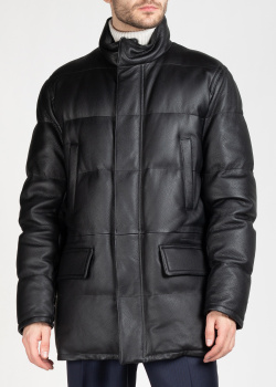 Шкіряна куртка Brioni з геометричним стібком, фото