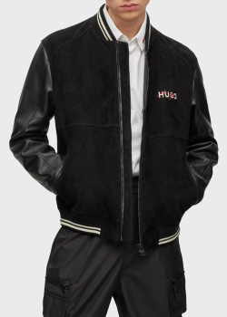 Чорний бомбер Hugo Boss Hugo зі шкіри та замші, фото