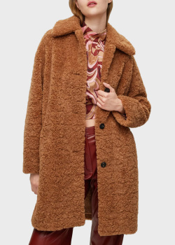 Плюшеве пальто Hugo Boss Hugo коричневого кольору, фото