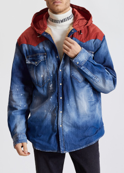 Джинсова утеплена куртка-сорочка Dsquared2 з капюшоном, фото