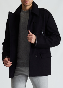 Двубортное пальто Polo Ralph Lauren из шерсти черного цвета, фото