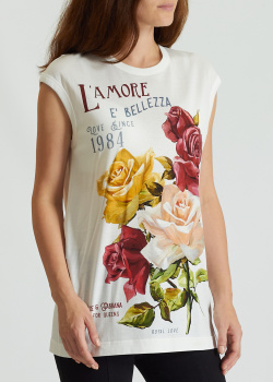 Майка з бавовни Dolce&Gabbana з малюнком троянд, фото