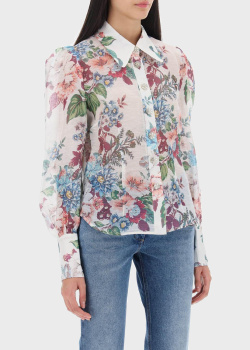 Блузка з квітами Zimmermann із суміші шовку та льону, фото
