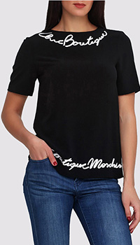 Блуза чорна Boutique Moschino з білим написом, фото