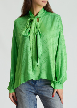 Шелковая рубашка Balenciaga зеленого цвета, фото