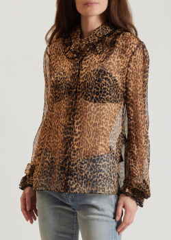 Шелковая блузка Saint Laurent с леопардовым принтом, фото