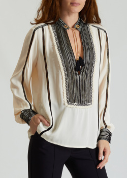 Молочна блузка Elisabetta Franchi з мереживним оздобленням, фото