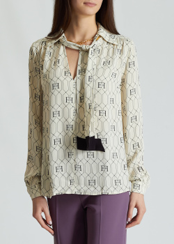 Молочная блузка Elisabetta Franchi с геометрическим принтом, фото