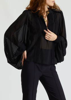 Черная блузка Elisabetta Franchi с брендовым декором, фото