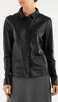 Кожаная рубашка Repeat Cashmere черного цвета, фото