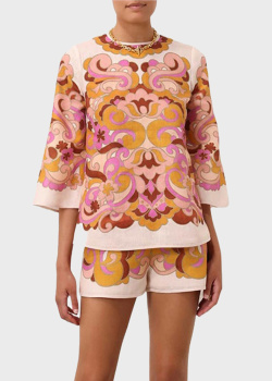 Льняная блузка Zimmermann с орнаментом, фото