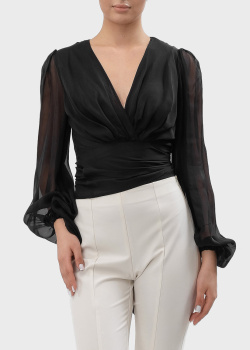 Шовкова блузка Elisabetta Franchi з об'ємними рукавами, фото
