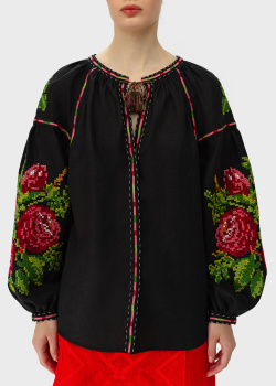 Льняная вышиванка UNA Ruzha черного цвета, фото