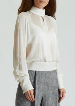 Шовкова блузка Balmain білого кольору, фото