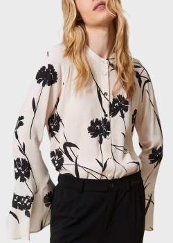 Молочна блуза Twin-Set з квітковим принтом, фото