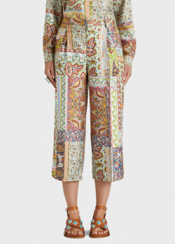 Шелковые брюки-кюлоты Etro со строчкой с цветочным принтом, фото