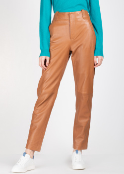 Кожаные брюки Alberta Ferretti коричневого цвета, фото