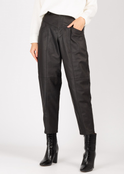 Черные кожаные брюки Forte Dei Marmi Couture с высокой талией, фото