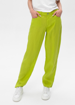 Льняные брюки Emporio Armani зеленого цвета, фото