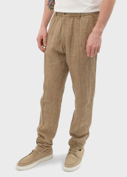 Льняные брюки Emporio Armani с эластичным поясом, фото
