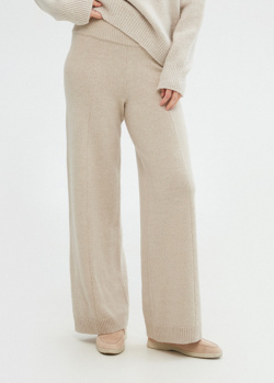 Светло-бежевые трикотажные брюки GD Cashmere из шерсти мериноса, фото