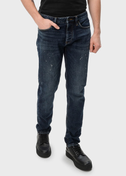 Синие джинсы Emporio Armani с эффектом брызг краски, фото