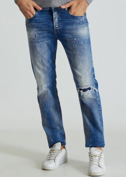 Сині джинси PMDS з бризками та потертостями, фото