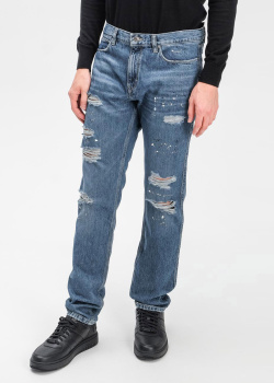 Рваные джинсы Hugo Boss Hugo с эффектом брызг краски, фото