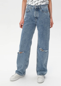 Широкие джинсы Hugo Boss Hugo с рваными деталями, фото