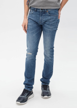 Синие джинсы Hugo Boss с эффектом потертости, фото