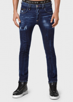 Синие джинсы-скинни Philipp Plein с потертостями, фото